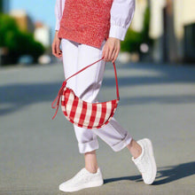 Load image into Gallery viewer, Kate Spade Smile Shoulder Bag Red Gingham Small Leather Fabric Zip Top