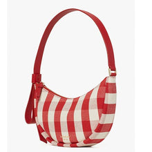 Load image into Gallery viewer, Kate Spade Smile Shoulder Bag Red Gingham Small Leather Fabric Zip Top