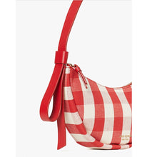 Load image into Gallery viewer, Kate Spade Smile Shoulder Bag Red Gingham Small Leather Fabric Zip Top