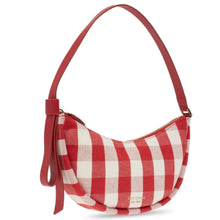 Load image into Gallery viewer, Kate Spade Smile Shoulder Bag Red Gingham Small Leather Fabric Zip Top