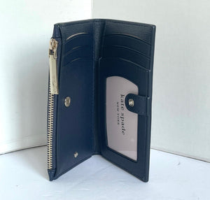 Kate Spade Spencer Bifold ID Wallet Womens Small Blue Navy Boats Slim Snap