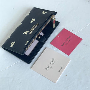 Kate Spade Spencer Bifold ID Wallet Womens Small Blue Navy Boats Slim Snap