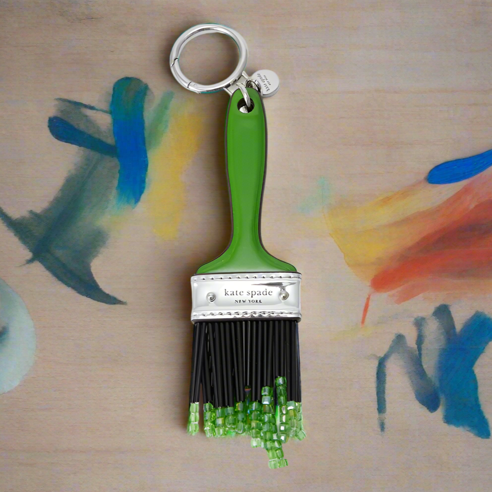 Kate Spade Squeeze Paint Brush Beaded Bag Charm Keychain Green
