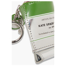 Load image into Gallery viewer, Green and white keychain with a visible brand label on a white background