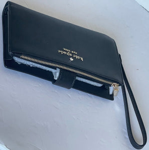 Kate Spade Staci Phone Wallet Wristlet Womens Black Leather ID Credit Card