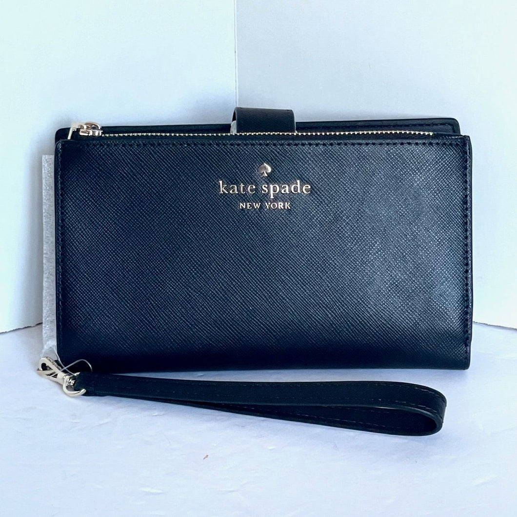 Kate Spade Staci Phone Wallet Wristlet Womens Black Leather ID Credit Card
