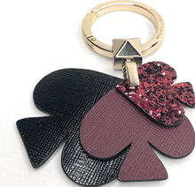 Load image into Gallery viewer, Kate Spade Stacked Spade Glitter Key Fob Bag Charm Gold Purple Black Leather