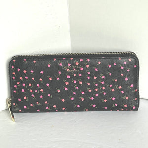 Kate Spade Sylvia Pink Floral Slim Wallet Womens Black Saffiano Zip Around