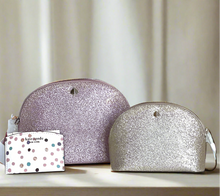 Load image into Gallery viewer, Kate Spade Trio Crossbody Set Wallet Pouch Rose Gold Glitter Makeup Card Case