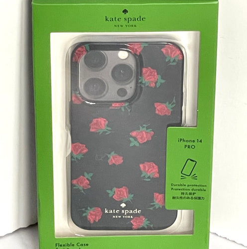 Kate Spade iPhone 14 PRO Case Floral Ditsy Rose Toss Black Red Hard Shell