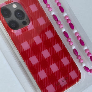 Kate Spade iPhone 14 PRO Case Wristlet Gingham Glitter Sam Icon Red Pink Sparkle