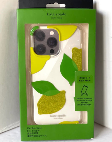 Kate Spade iPhone 14 PRO MAX Case Lemon Drop Glitter Clear Hard Shell Protect