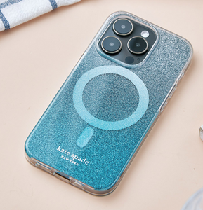 Kate Spade iPhone 15 Case Blue Glitter MagSafe 6.1 Lightweight Protective