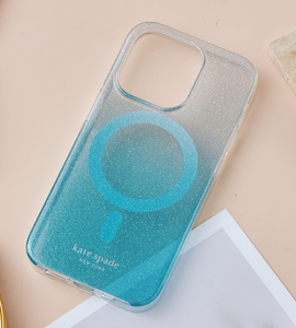 Kate Spade iPhone 15 Case Blue Glitter MagSafe 6.1 Lightweight Protective