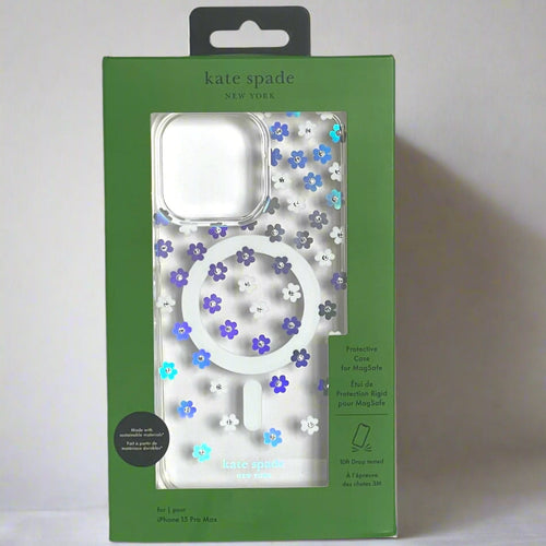 Kate Spade iPhone 15 PRO MAX Case Scattered Flower Silver Clear MagSafe