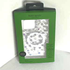 Kate Spade iPhone 15 PRO MAX Case Scattered Flower Silver Clear MagSafe