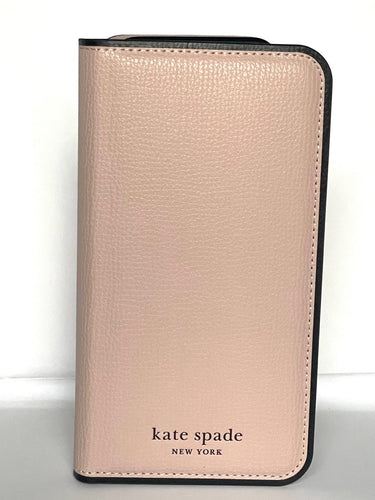 Kate Spade iPhone 15 Pro Max Folio Case Pink Magnetic Wrap Vegan Leather