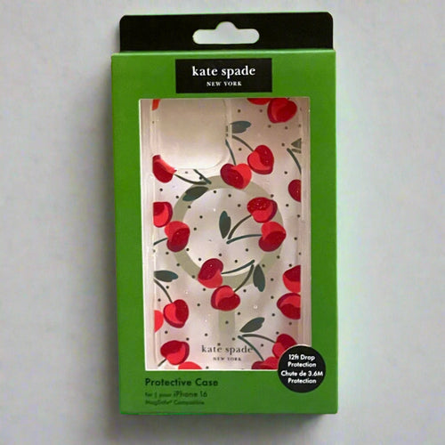 Kate Spade iPhone 16 Case Cherry Dot Clear MagSafe Lightweight Red Glitter