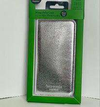 Load image into Gallery viewer, Silver phone case in packaging with green border on a white background