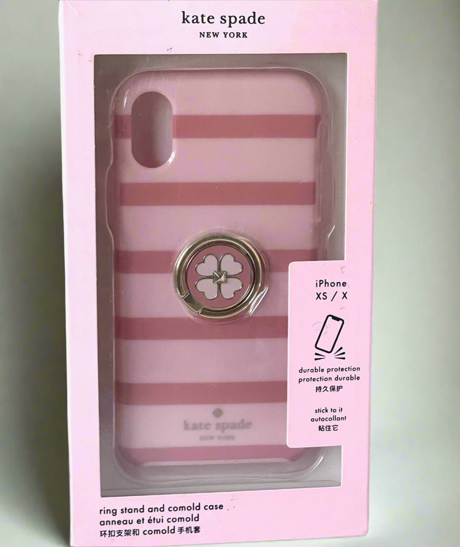 Kate Spade iPhone X or XS Case Ring Stand  Pink Stripe Protective Case Box