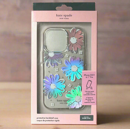 Kate Spade phone case with floral design in packaging on a white background