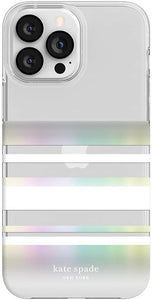 Kate spade 13 Pro MAX Case Park Stripe White Silver Metallic Hardshell 6.7in