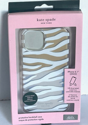 Kate spade iPhone 14 and 13 Case White Clear Zebra Bumper Shock Protection 6.1