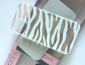 Kate spade iPhone 14 and 13 Case White Clear Zebra Bumper Shock Protection 6.1