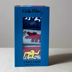 Keith Haring Crew Socks Trio Men 10-13 X 3 Pairs Assorted Pop Art Gift Set Box