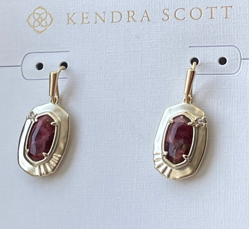 Kendra Scott Anna Small Drop Earrings Bronze veined Maroon Jade 