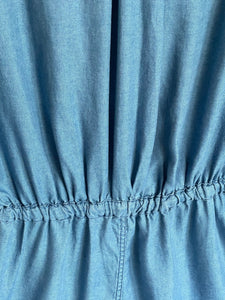 Kooples Romper Womens Medium Blue Short Drawstring Waist Chambray Chambray