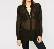 Load image into Gallery viewer, The Kooples Shirt Womens Extra Small Black Button Up Floral Embroidered Long Sleeve