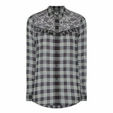 Load image into Gallery viewer, Kooples Shirt Womens Medium Black Button Up Plaid Damier Lace Neckline Crepe