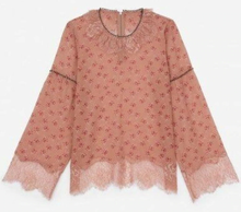Load image into Gallery viewer, Kooples Shirt Womens Pink Bell Sleeve Round Neck Floral Beaded Lace Boho Top