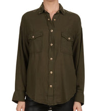 Load image into Gallery viewer, Kooples Shirt Womens Small Green Snap-Front Long Sleeved Oversized Cotton Top