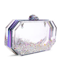 Load image into Gallery viewer, Kurt Geiger Clutch Womens Clear Glitter Shoulder Bag Acrylic Chain Strap Small