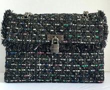 Load image into Gallery viewer, Kurt Geiger Large Brixton Black Crossbody Lock Color Tweed Sequin Shoulder Bag