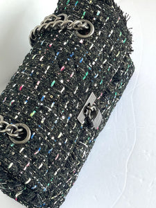 Kurt Geiger Large Brixton Black Crossbody Lock Color Tweed Sequin Shoulder Bag