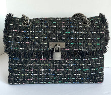 Load image into Gallery viewer, Kurt Geiger Crossbody Womens Black Large Brixton Lock Color Tweed Sequin Shoulder Bag