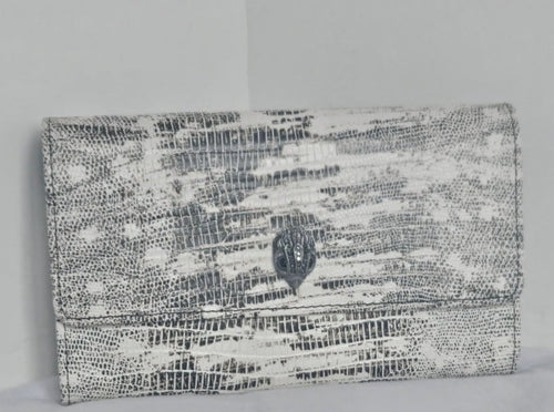 Kurt Geiger Kensington Crossbody Clutch White Leather Snake Print Wallet