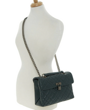 Load image into Gallery viewer, Kurt Geiger Large Brixton Crossbody Womens Green Leather Lock Quilted Bag
