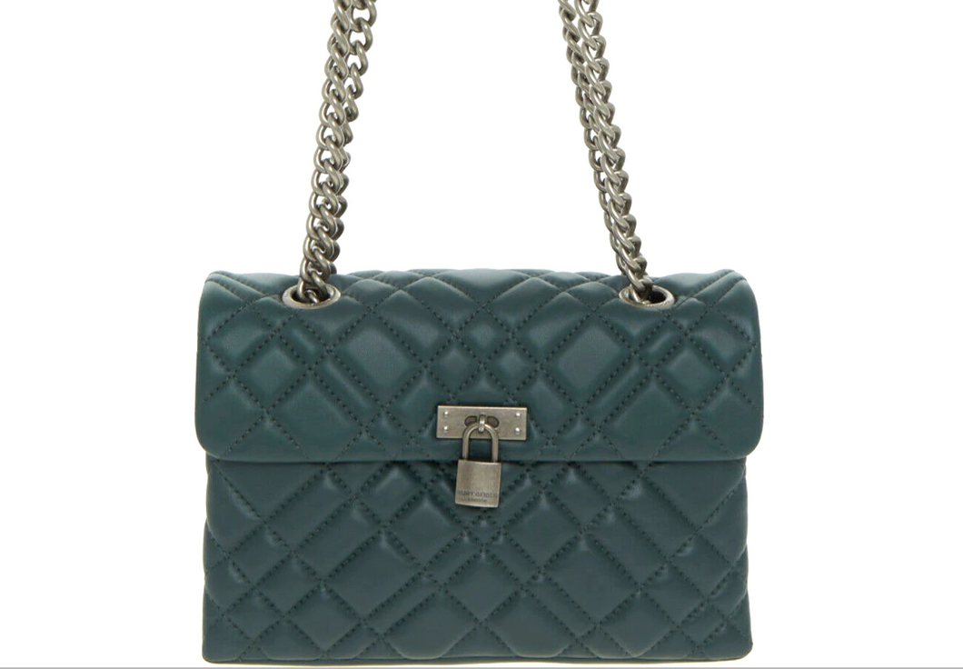 Kurt Geiger Large Brixton Crossbody Womens Green Leather Lock Quilted Bag