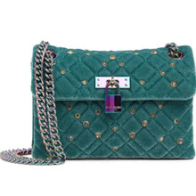 Load image into Gallery viewer, Kurt Geiger Mini Brixton Crossbody Womens Blue Velvet Lock Quilted Beaded Teal