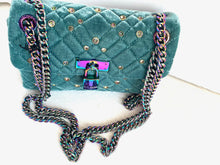 Load image into Gallery viewer, Kurt Geiger Mini Brixton Velvet Shoulder Bag Blue Quilted Lock Beaded Crossbody