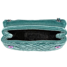 Load image into Gallery viewer, Kurt Geiger Mini Brixton Crossbody Womens Blue Velvet Lock Quilted Beaded Teal