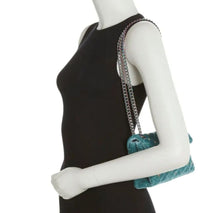 Load image into Gallery viewer, Kurt Geiger Mini Brixton Crossbody Womens Blue Velvet Lock Quilted Beaded Teal