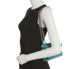 Kurt Geiger Mini Brixton Crossbody Womens Blue Velvet Lock Quilted Beaded Teal