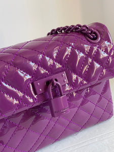 Kurt Geiger Mini Brixton Crossbody Womens Purple Drench Leather Lock Patent Bag