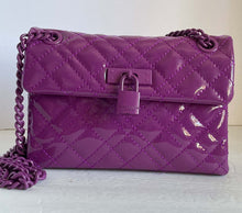 Load image into Gallery viewer, Kurt Geiger Mini Brixton Crossbody Womens Purple Drench Leather Lock Patent Bag