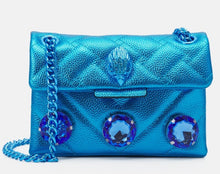 Load image into Gallery viewer, Kurt Geiger Mini Kensington Crossbody Womens Blue Crystal Leather Drench Quilted Bag